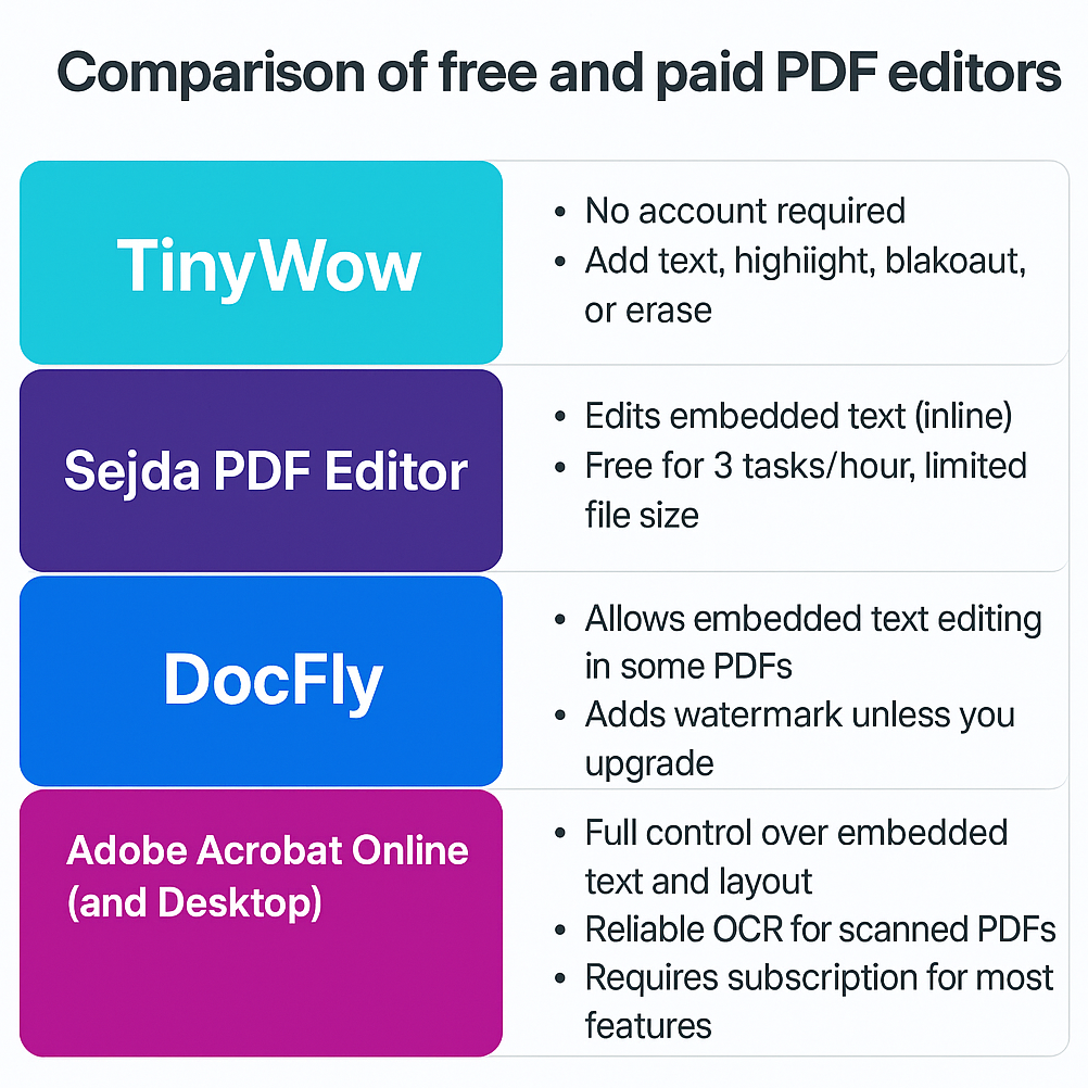 Comparison of free and paid PDF editors
